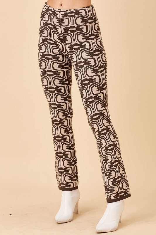Charcoal Floral Print Knit Pants