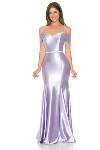 Light Purple Off Shoulder Godet Embellished Casino Formal Dress