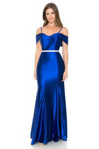 Royal Blue Off Shoulder Godet Embellished Casino Formal Dress