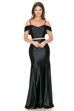 Black Off Shoulder Godet Embellished Casino Formal Dress