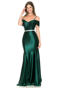 Hunter Green Off Shoulder Godet Embellished Casino Formal Dress