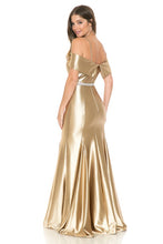 Gold Off Shoulder Godet Embellished Casino Formal Dress
