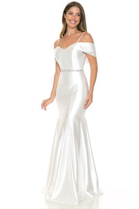 Ivory Off Shoulder Godet Embellished Casino Formal Dress
