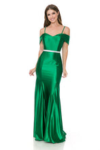 Green Off Shoulder Godet Embellished Casino Formal Dress