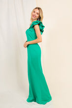 Green Ruffle Detailed One Shoulder Mermaid Maxi Dress