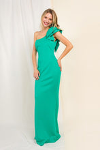 Green Ruffle Detailed One Shoulder Mermaid Maxi Dress