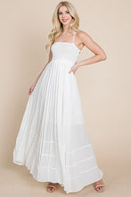 Cream Smocked Flowy Boho Pleated Backless Maxi Dress