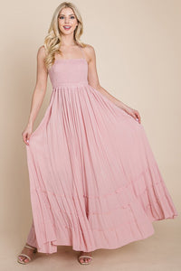 Mauve Smocked Flowy Boho Pleated Backless Maxi Dress Aquarius Brand Mauve Smocked Flowy Boho Pleated Backless Maxi Dress Aquarius Brand