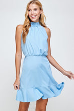 Light Blue Solid Halter Dress