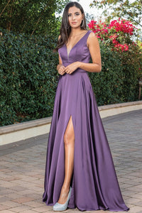 Purple Solid A Line Dress with Slitted Skirt
