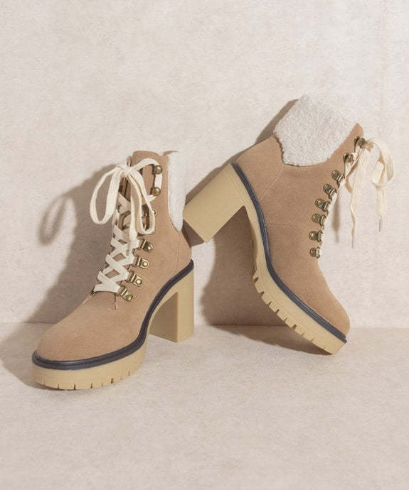Khaki Platform Shearling Boots