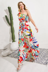 Printed Dress Featuring One Shoulder