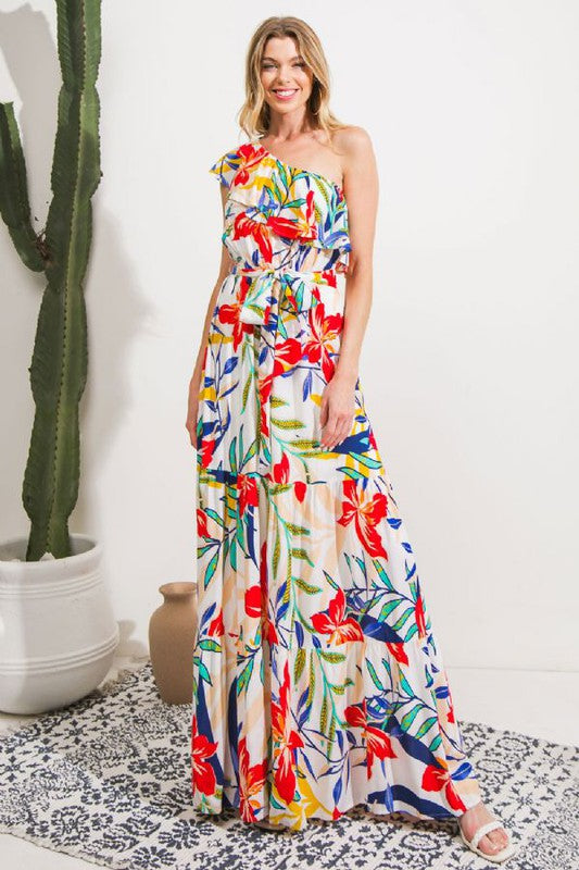 Printed Dress Featuring One Shoulder