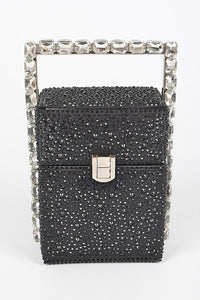 Black Rhinestone Handle Stoned Party Clutch