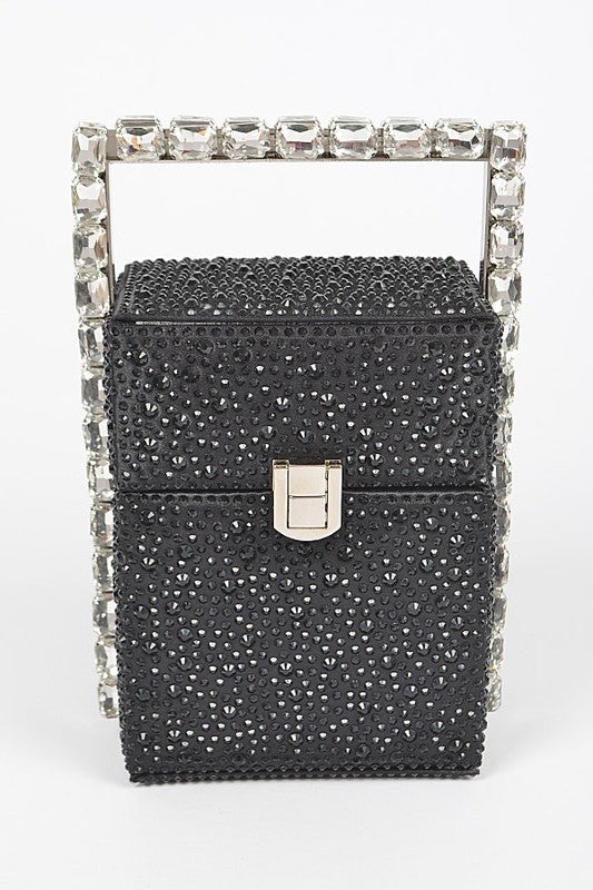 Black Rhinestone Handle Stoned Party Clutch
