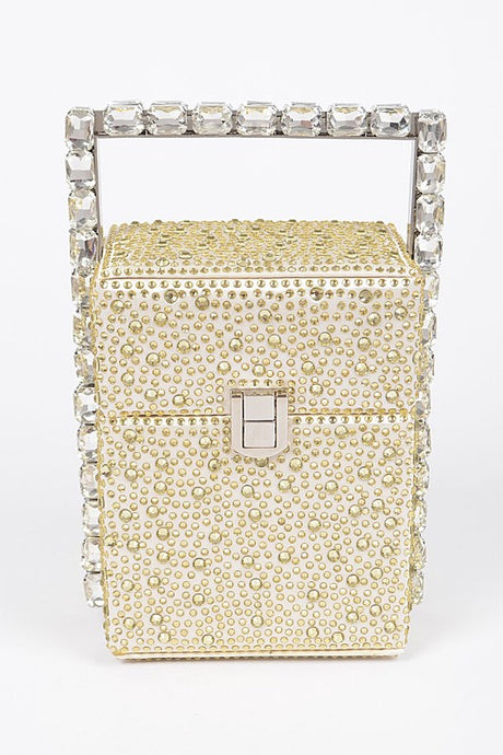 Gold Rhinestone Handle Stoned Party Clutch