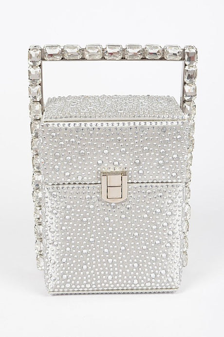 Silver Rhinestone Handle Stoned Party Clutch