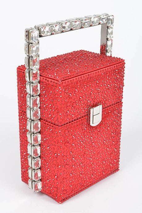 Red Rhinestone Handle Stoned Party Clutch