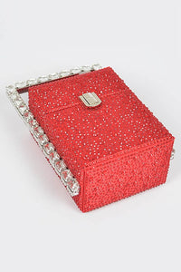 Red Rhinestone Handle Stoned Party Clutch