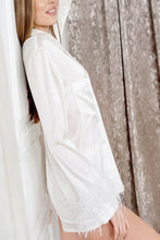 White Silk Feather Long Sleeve Shorts Suit Pajamas