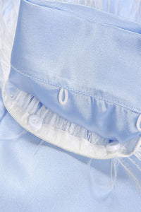Blue Silk Feather Long Sleeve Shorts Suit Pajamas