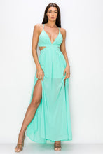 Mint Maxi Dress Chiffon Cut Out Waist Open/strap Back