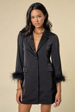 Black Sleeve Feather Fur Detail Button Up Blazer Dress