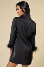 Black Sleeve Feather Fur Detail Button Up Blazer Dress