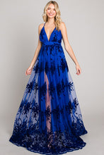Royal Blue Velvet Print Maxi Dress