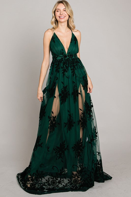 green emerald velvet dress A-Line Sweep-Brush Train Velvet Sequin Bridesmaid Dress COCOMELODY CS0636BM main image 0