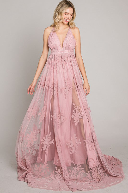 Mauve Velvet Print Maxi Dress