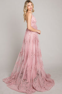 Mauve Velvet Print Maxi Dress