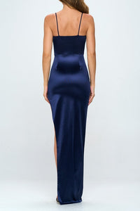 Blue Pleated Side Cutout Maxi Dress