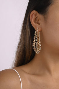 Gold Leaf Long Drop Earrings