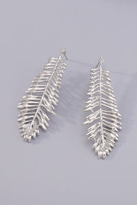 Silver Leaf Long Drop Earrings