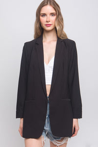 Black Woven Solid Vertigo Blazer