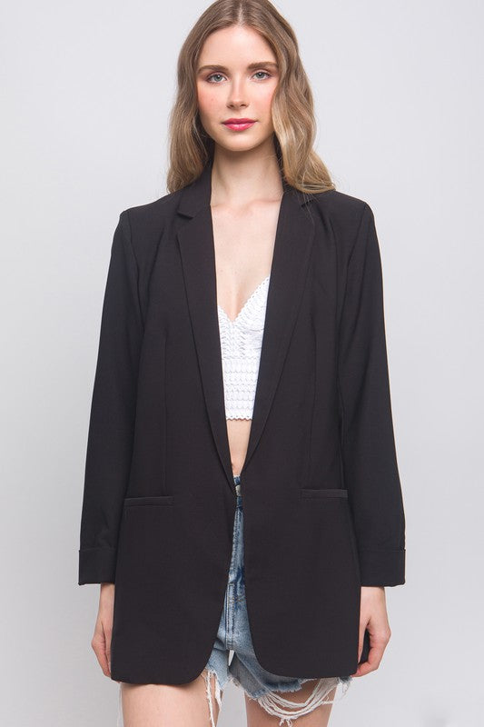 Black Woven Solid Vertigo Blazer