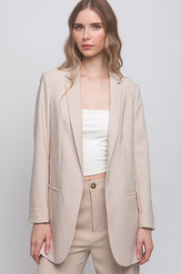 Beige Woven Solid Vertigo Blazer