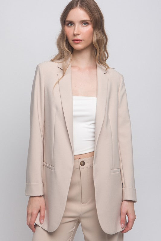 Beige Woven Solid Vertigo Blazer