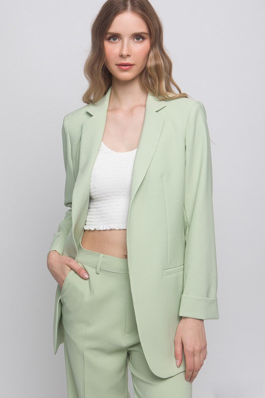 Light Green Stone Woven Solid Vertigo Blazer