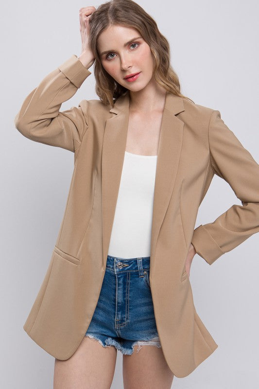 Taupe Stone Woven Solid Vertigo Blazer