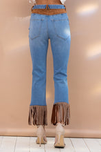 Camel Fringe Studded Hem Western Jeans