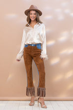 Camel Fringe Studded Hem Western Jeans
