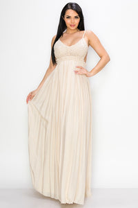 Taupe Maxi Dress Crochet Upper Body Open Back Elastic W