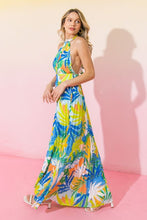 Blue Green Printed Woven Pleated Maxi Dress