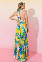 Blue Green Printed Woven Pleated Maxi Dress