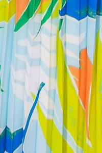 Blue Green Printed Woven Pleated Maxi Dress