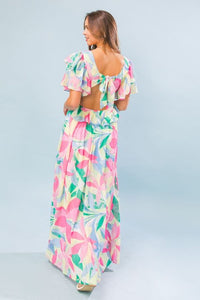 Pink Blue Printed Woven Maxi Dress