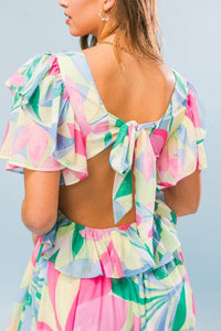 Pink Blue Printed Woven Maxi Dress