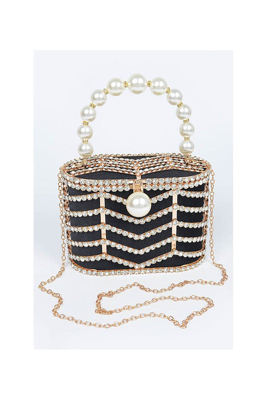 Black Rhinestone Metal Frame Clutch